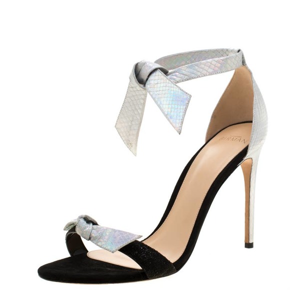 ALEXANDRE BIRMAN Clarita Metallic Silver Python Embossed Sandals Women's Size 40